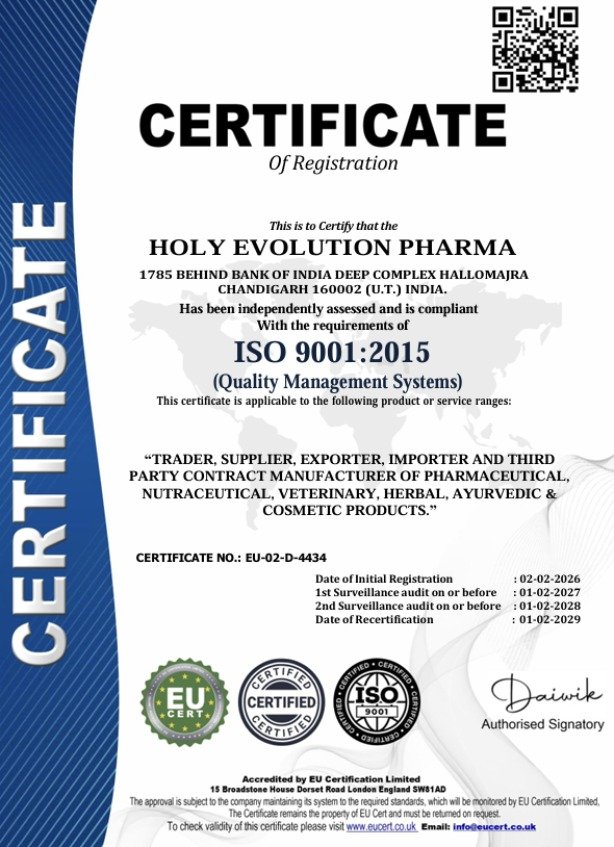 Holy Evolution Pharma Official Certificate